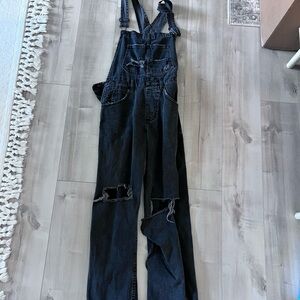 FREE PEOPLE like new Distressed Black Denim Overalls